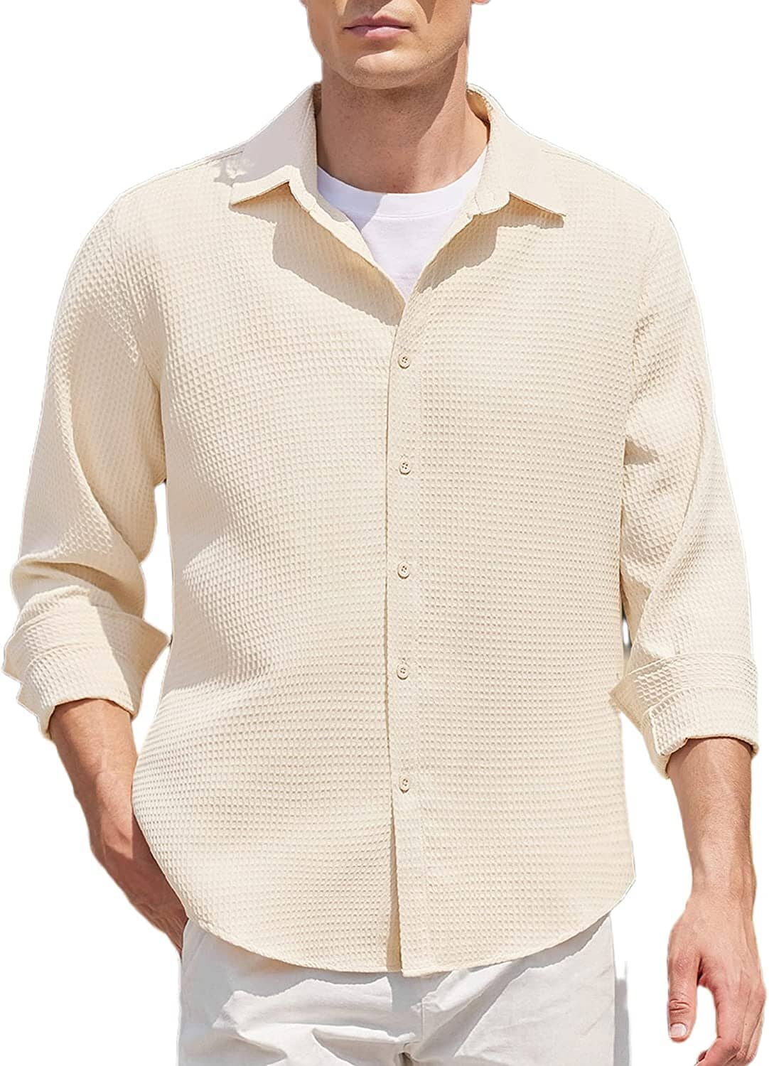 Casual Waffle Knopf Down Wrinkle Free Hemd