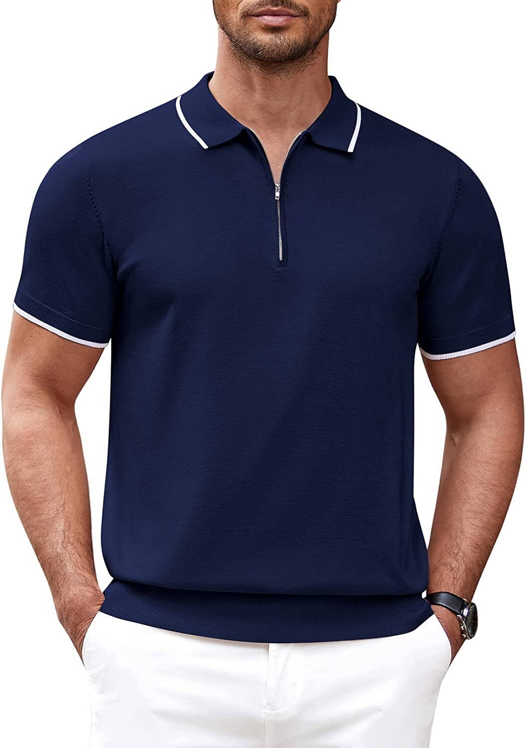 Klassisch Zipper Kurz Ärmel Polo Hemd