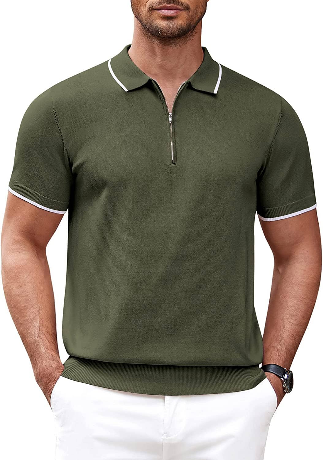 Klassisch Zipper Kurz Ärmel Polo Hemd