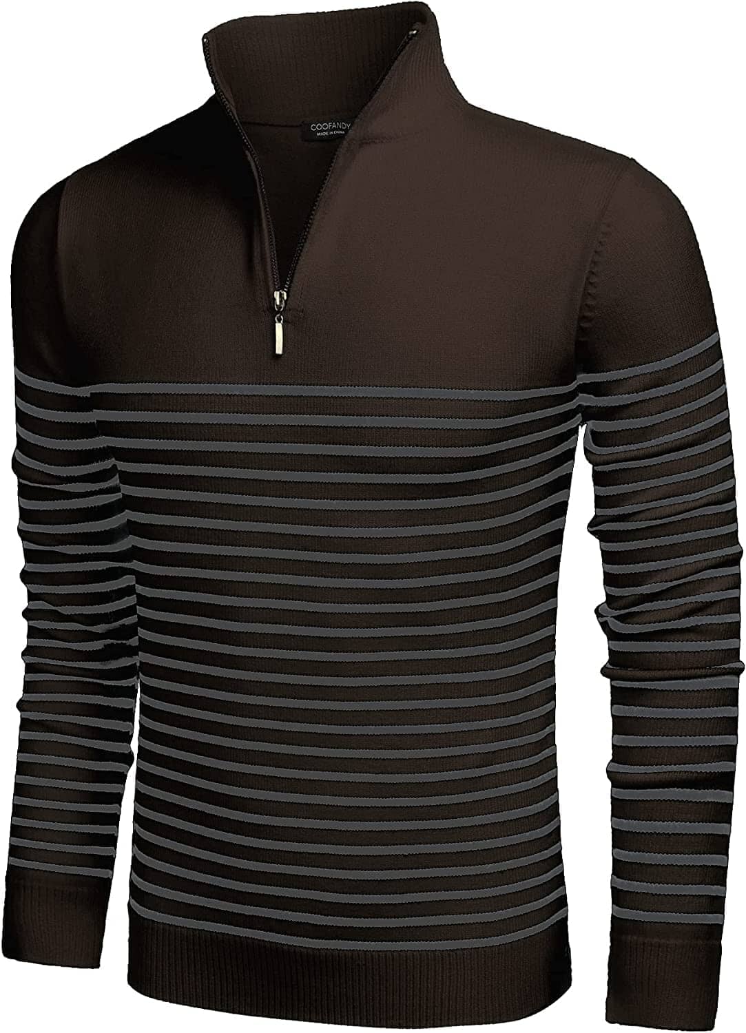 Gestreift Zip Up Mock Neck Pullover Pullover