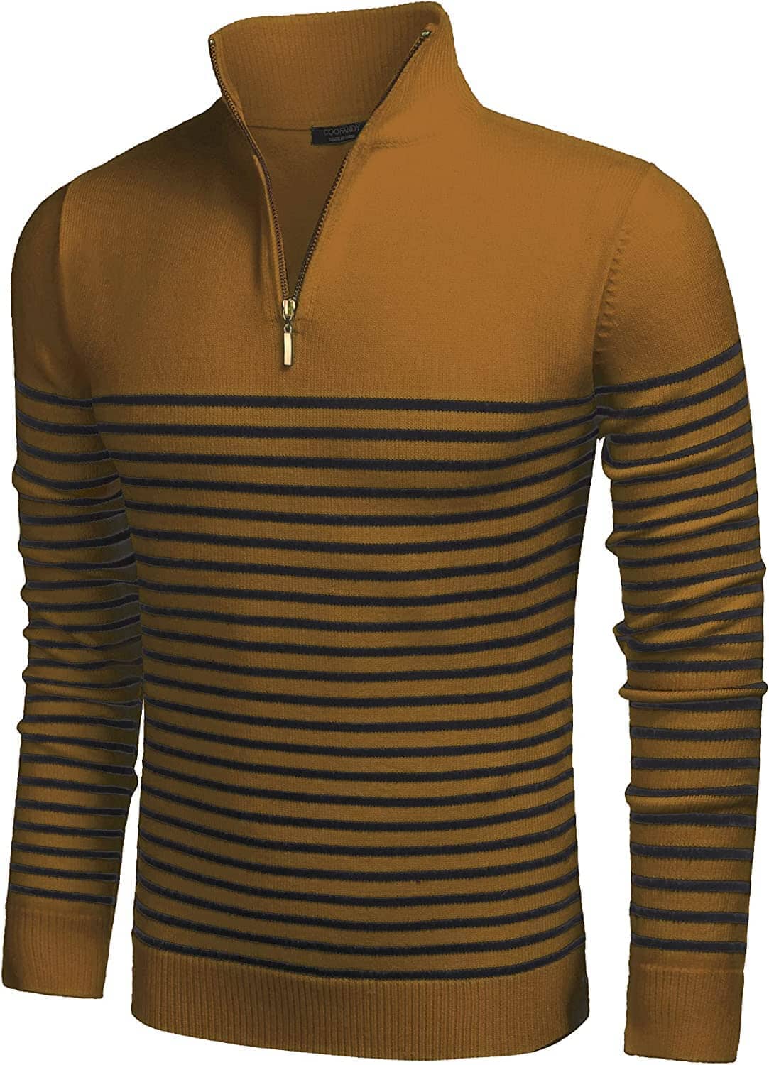 Gestreift Zip Up Mock Neck Pullover Pullover