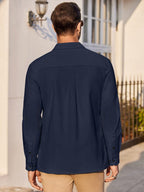 Klassisch Uni Lang Ärmel Knopf Hemd with Chest Pocket