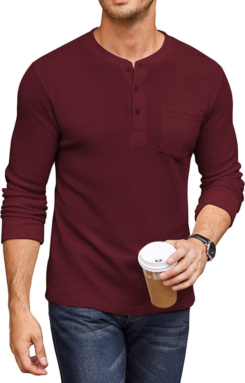 Basic Waffle Pullover Lang Ärmel T-Hemd