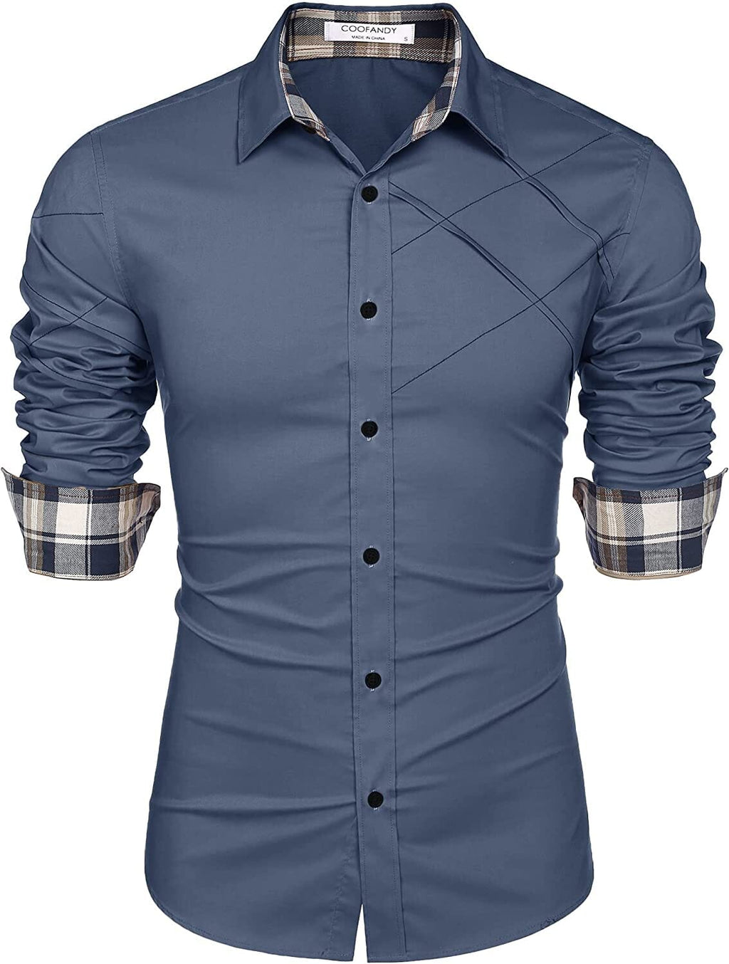 Plaid Kragen Knopf Baumwolle Dress Hemd