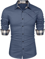 Plaid Kragen Knopf Baumwolle Dress Hemd