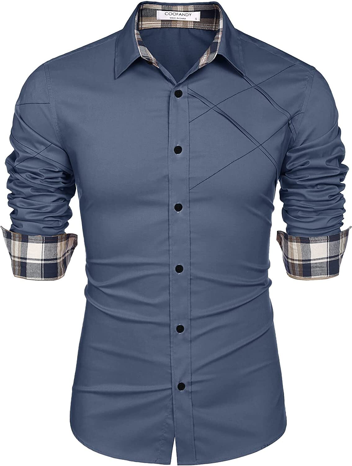 Plaid Kragen Knopf Baumwolle Dress Hemd