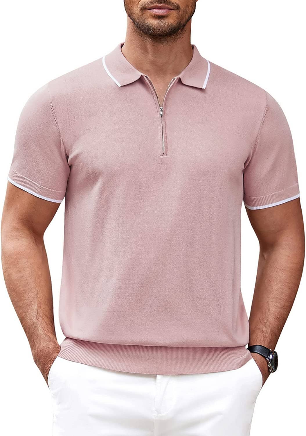 Klassisch Zipper Kurz Ärmel Polo Hemd