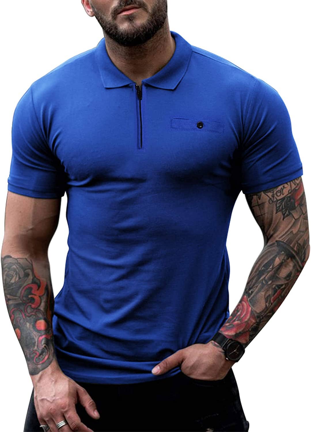 Slim Fit Zipper Polo Golf Hemd