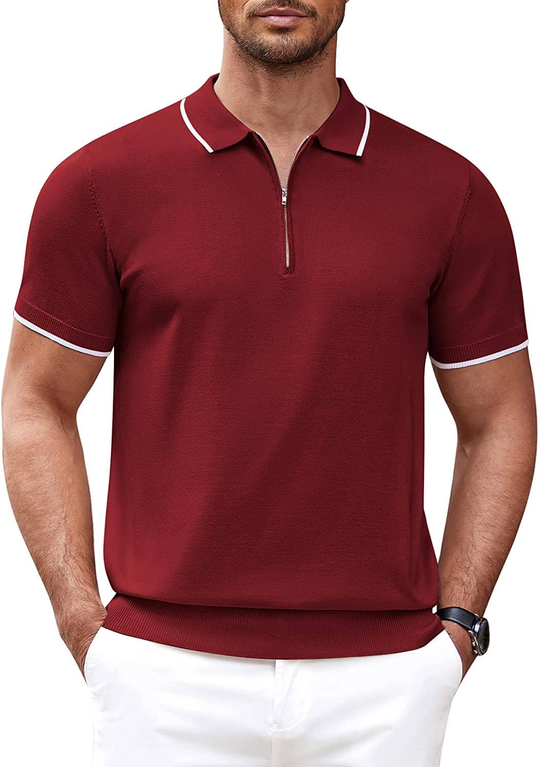 Klassisch Zipper Kurz Ärmel Polo Hemd
