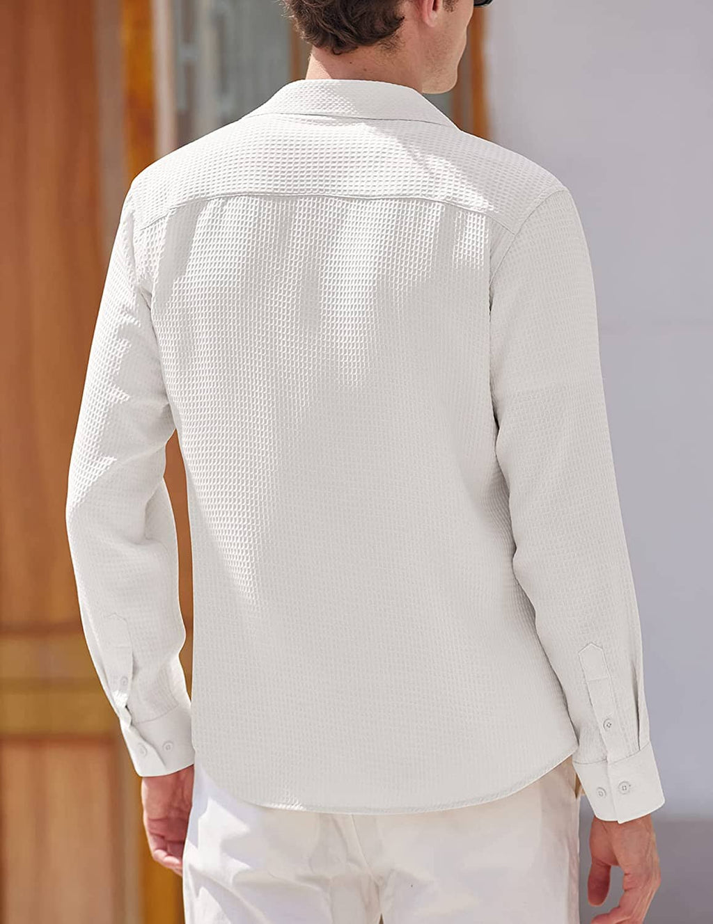 Casual Waffle Knopf Down Wrinkle Free Hemd