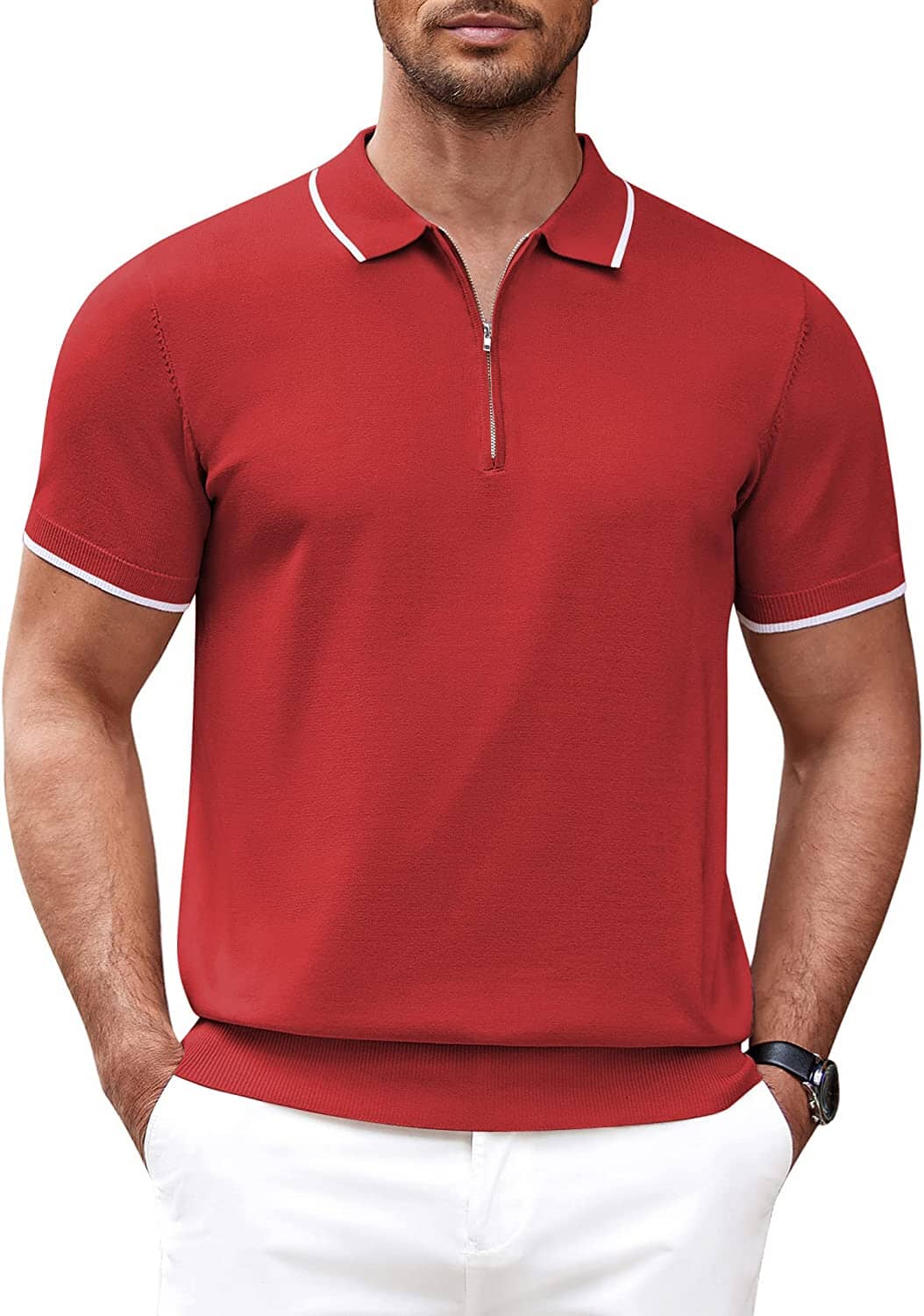 Klassisch Zipper Kurz Ärmel Polo Hemd