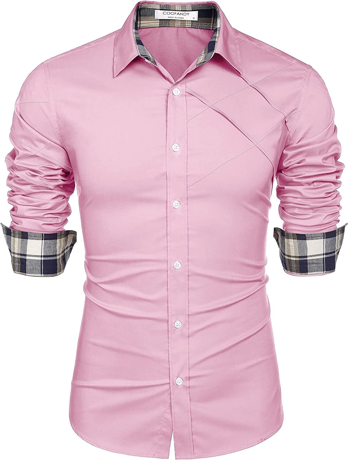 Plaid Kragen Knopf Baumwolle Dress Hemd