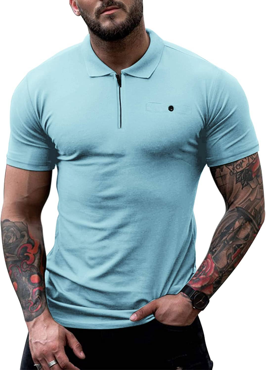Slim Fit Zipper Polo Golf Hemd