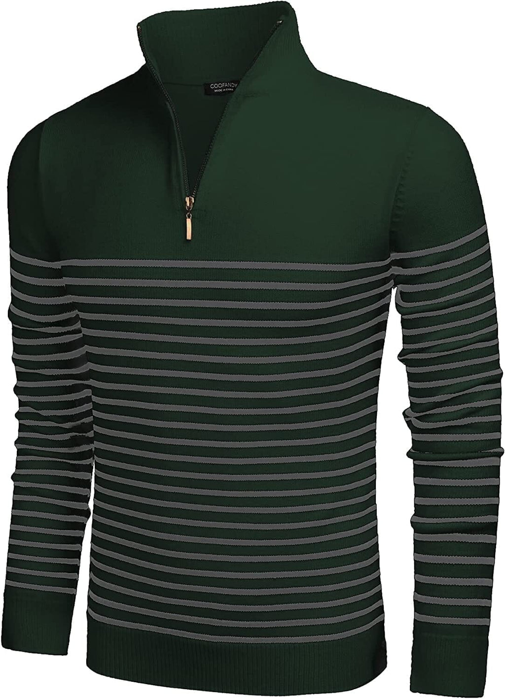 Gestreift Zip Up Mock Neck Pullover Pullover