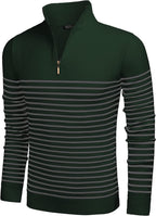 Gestreift Zip Up Mock Neck Pullover Pullover