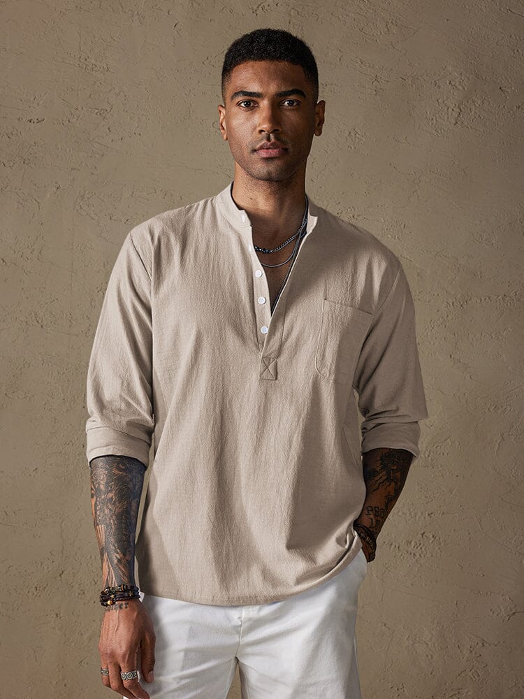 Leinen V-neck Strand Lang-sleeved Hemd