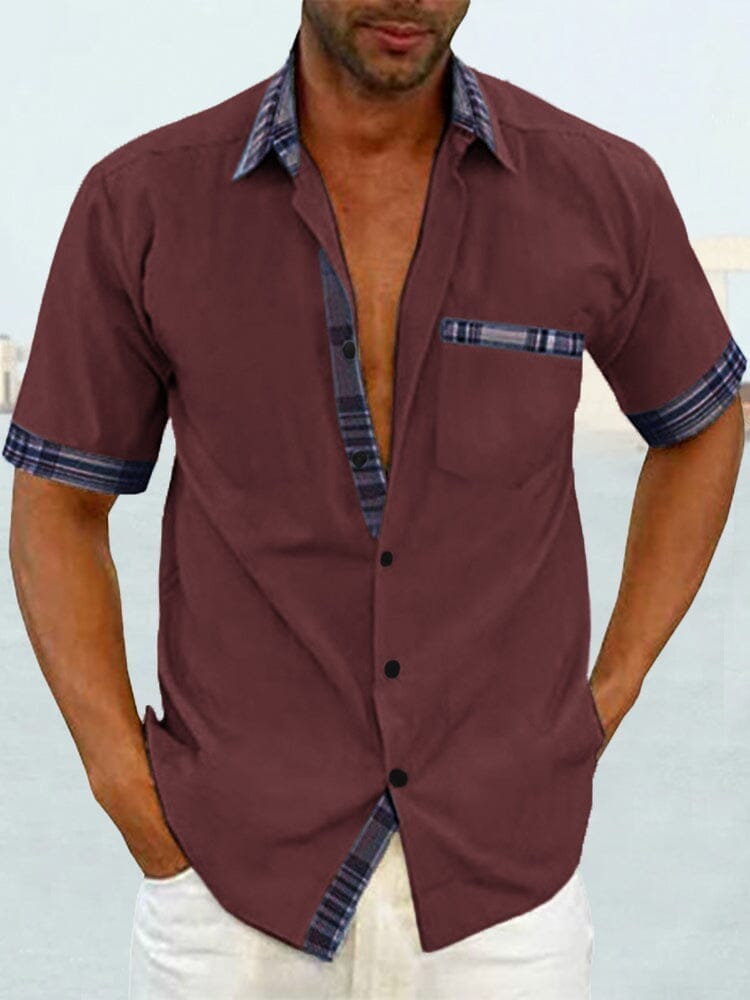 Casual Plaid Collar Linen Style Shirt