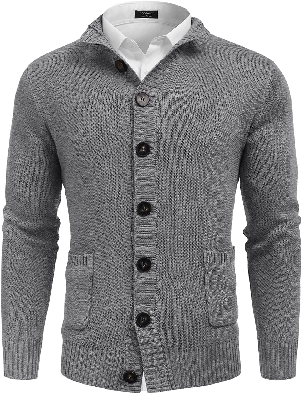 Stand Kragen Knopf Down Strick Cardigan with Pockets