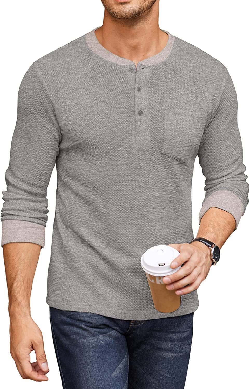 Basic Waffle Pullover Lang Ärmel T-Hemd