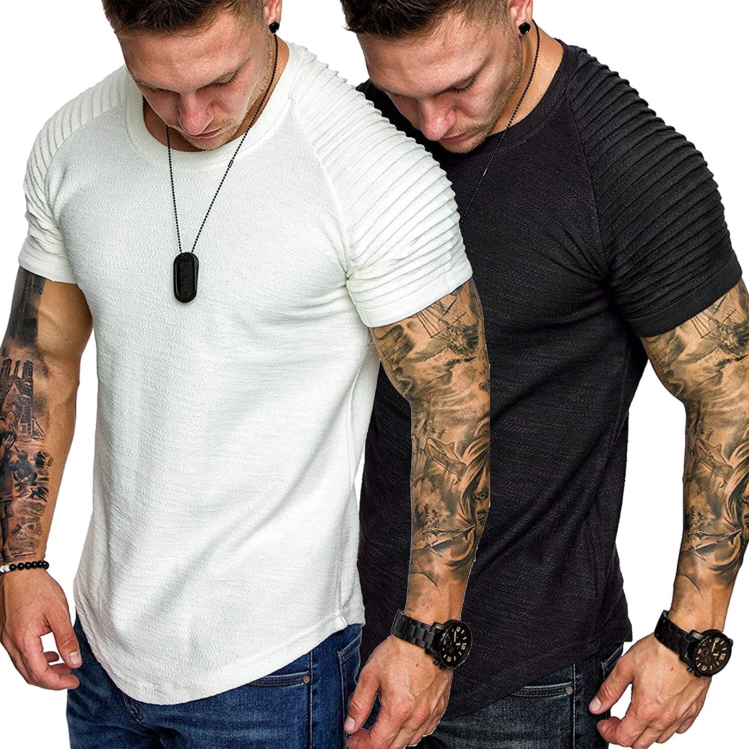 2 Packs Pleats Ärmel Muscle Gym Tee
