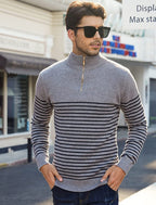 Gestreift Zip Up Mock Neck Pullover Pullover