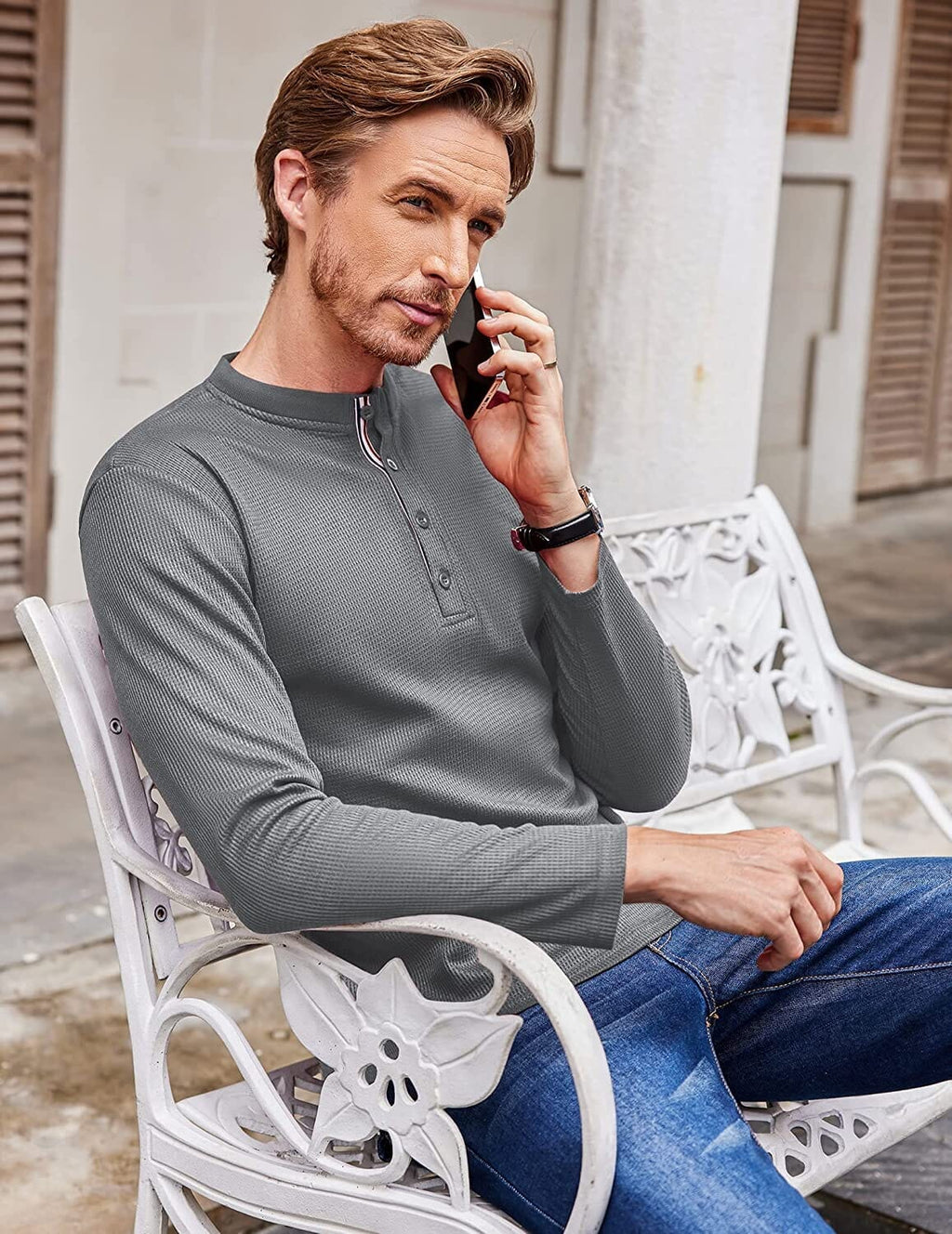 Lang Ärmel Waffle Henley Hemden