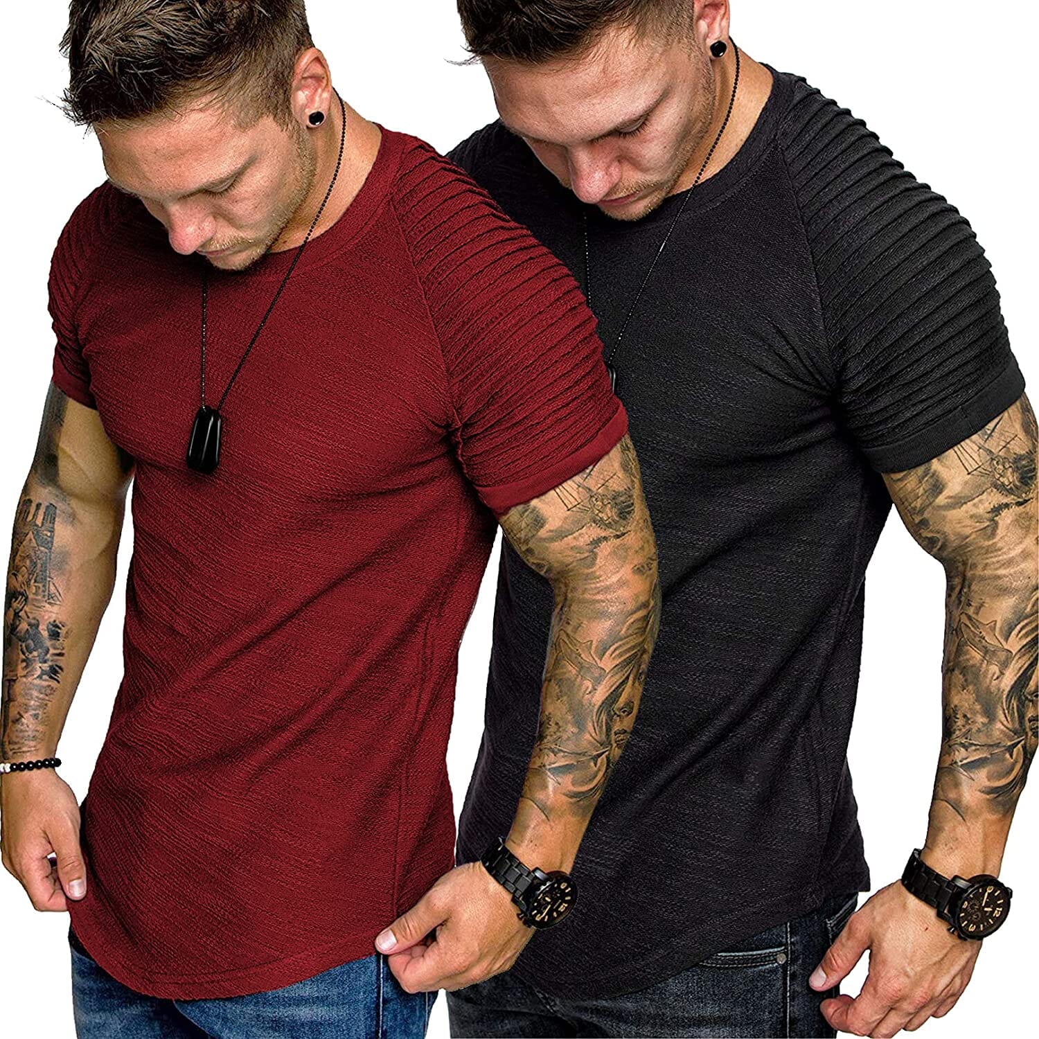 2 Packs Pleats Ärmel Muscle Gym Tee
