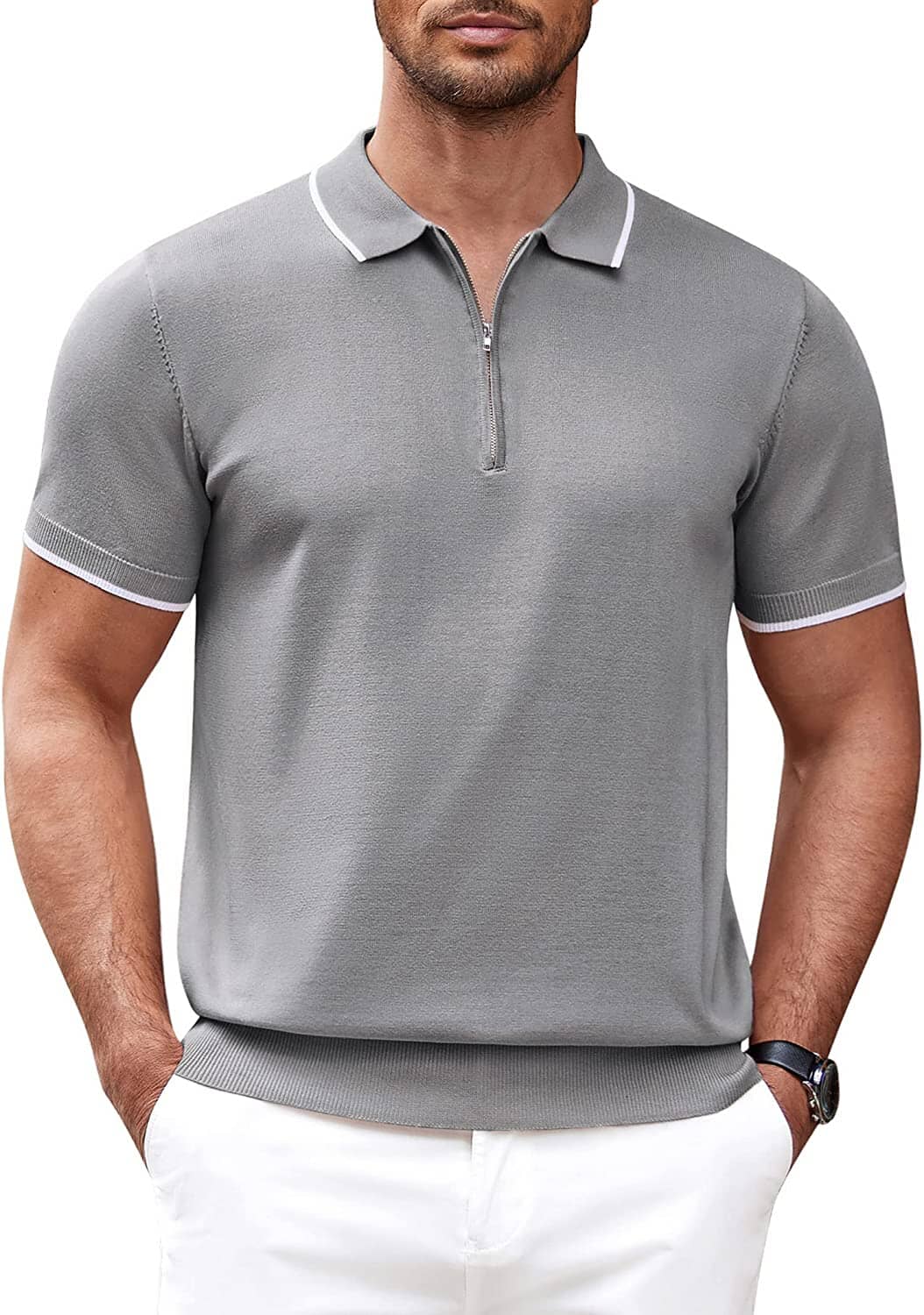 Klassisch Zipper Kurz Ärmel Polo Hemd