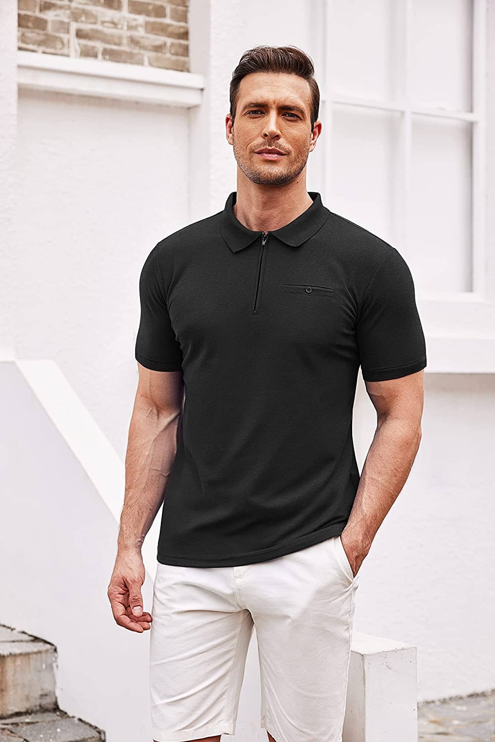 Slim Fit Zipper Polo Golf Hemd