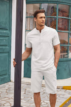 Casual 2 Teile Baumwolle Leinen Henley Hemd Set