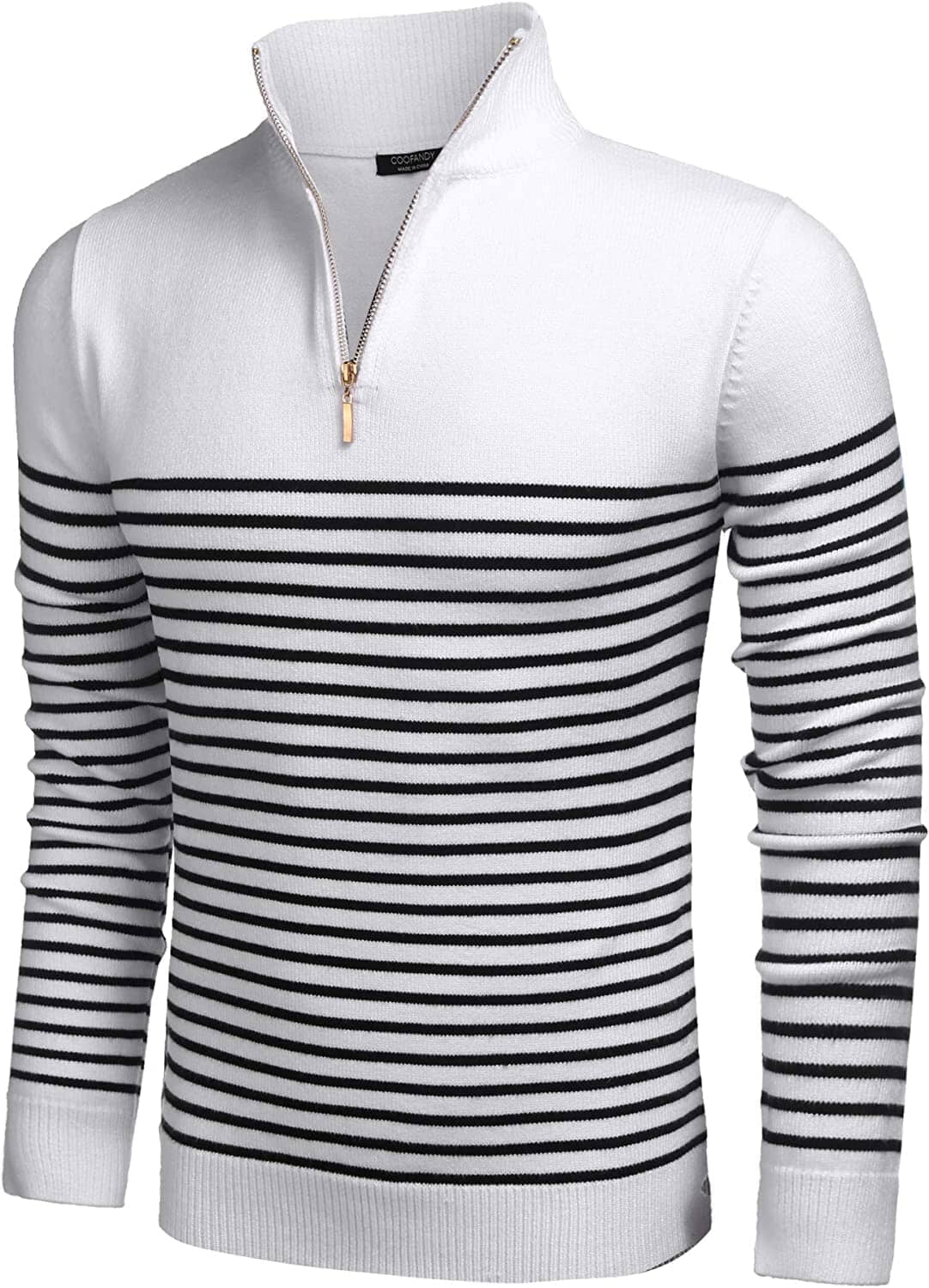Gestreift Zip Up Mock Neck Pullover Pullover