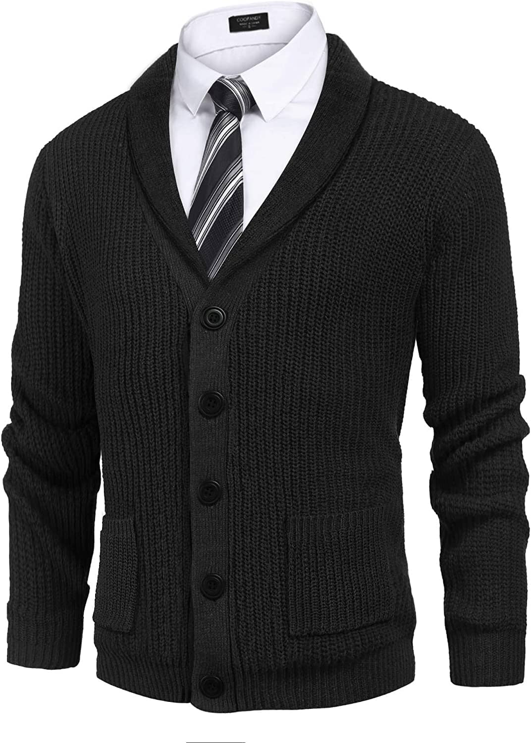 Lapel Knopf Up Cable Strick Cardigan with Pockets