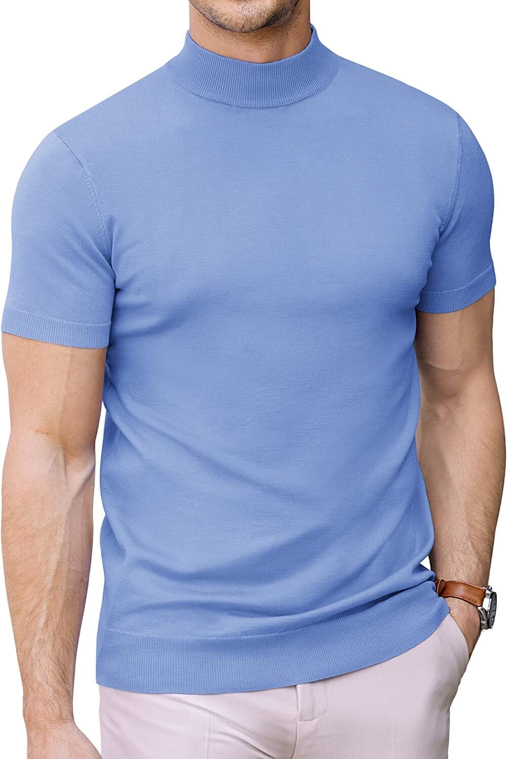Rollkragen Slim Fit Strick-Kurzarm-Pullover