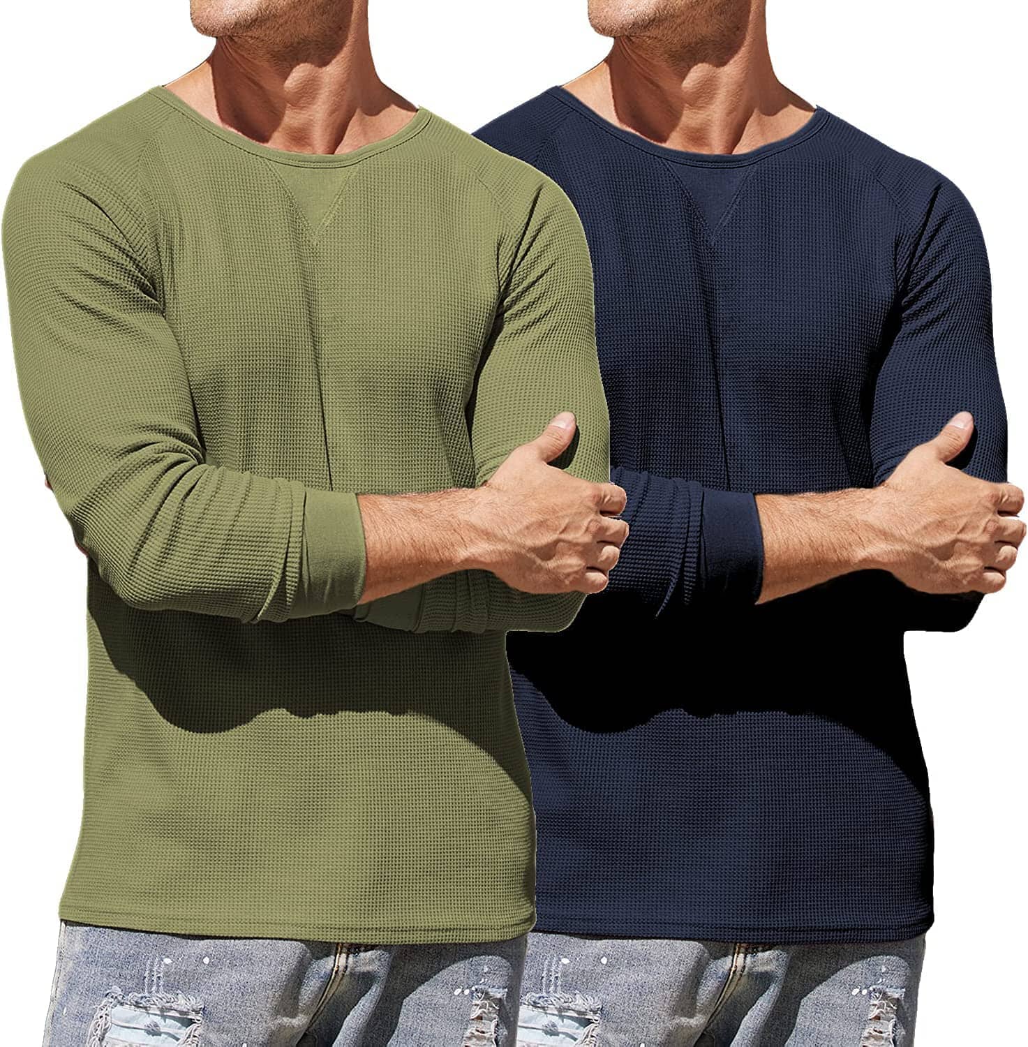 2 Pack Waffle Lang Ärmel Baumwolle T-Hemd