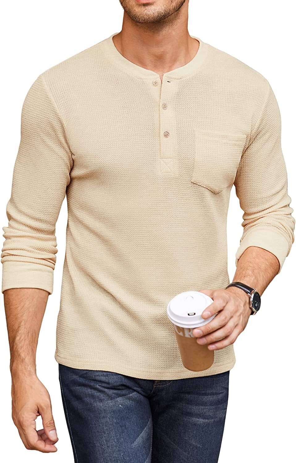Basic Waffle Pullover Lang Ärmel T-Hemd