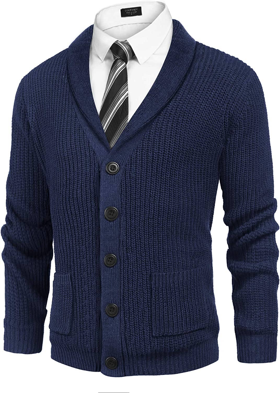 Lapel Knopf Up Cable Strick Cardigan with Pockets
