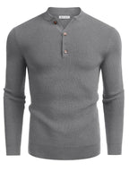 Klassisch Henley Kragen Strick Pullover