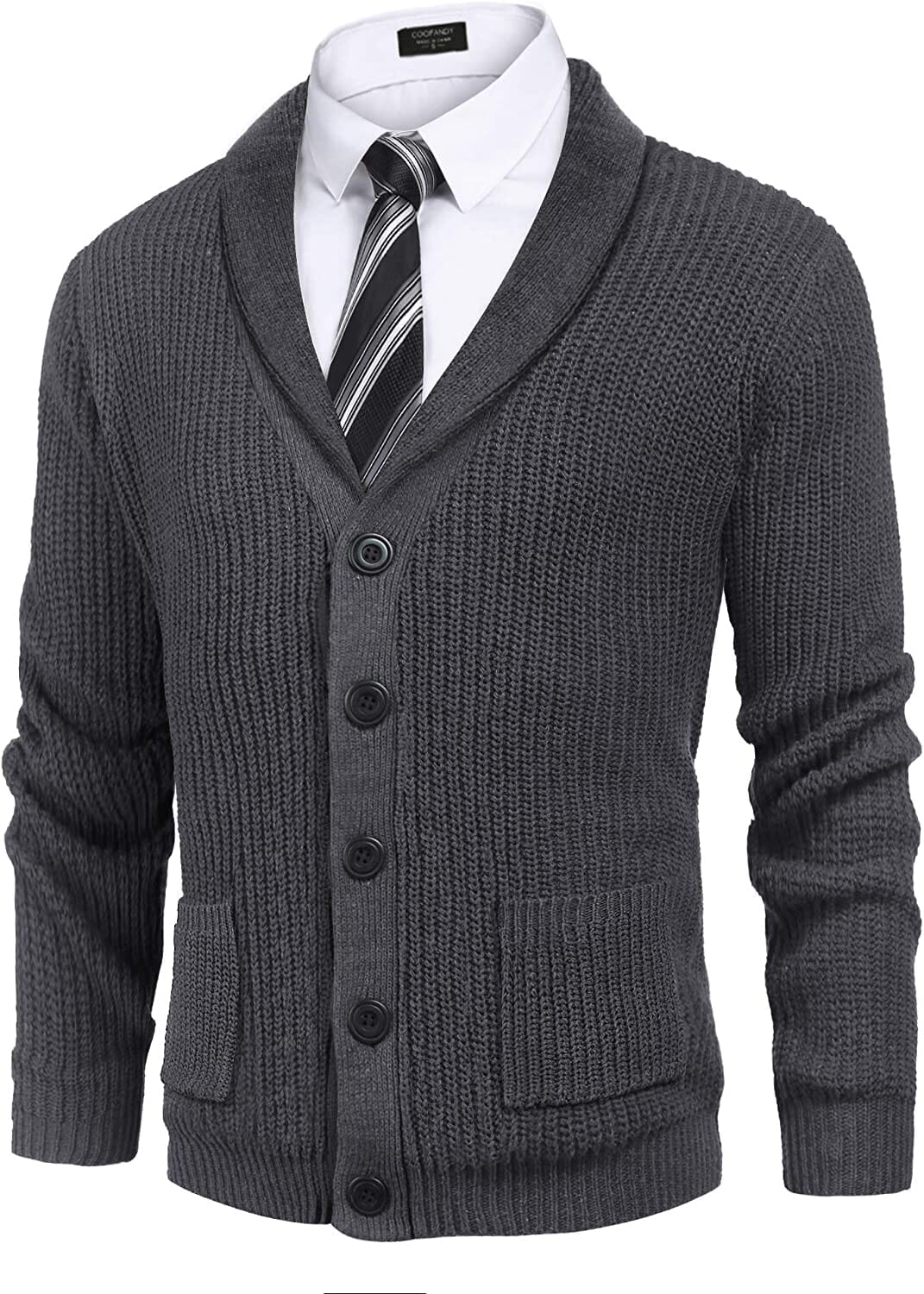 Lapel Knopf Up Cable Strick Cardigan with Pockets