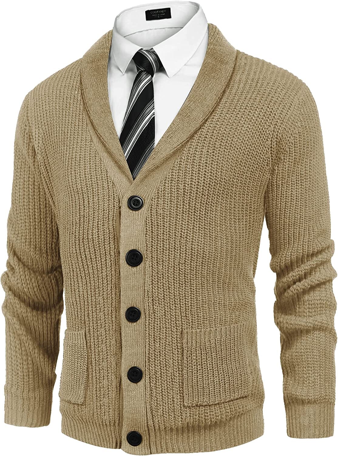 Lapel Knopf Up Cable Strick Cardigan with Pockets