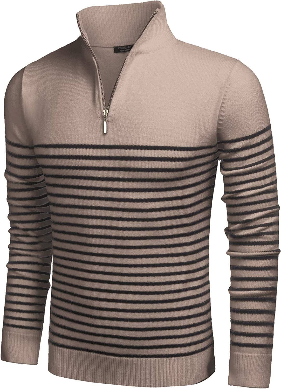 Gestreift Zip Up Mock Neck Pullover Pullover