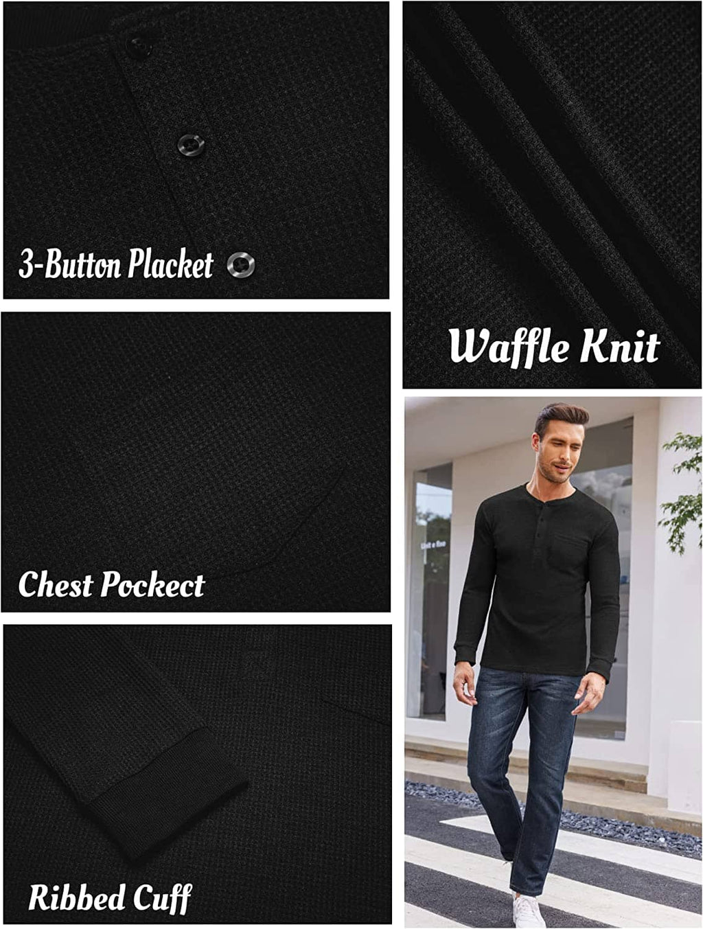 Basic Waffle Pullover Lang Ärmel T-Hemd