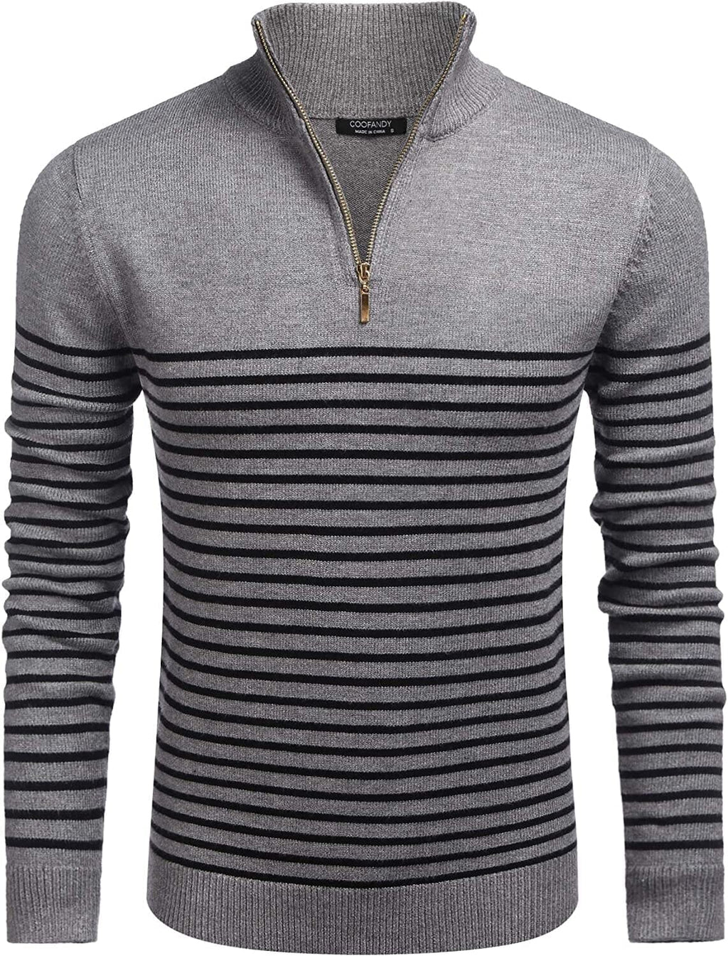 Gestreift Zip Up Mock Neck Pullover Pullover