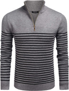 Gestreift Zip Up Mock Neck Pullover Pullover