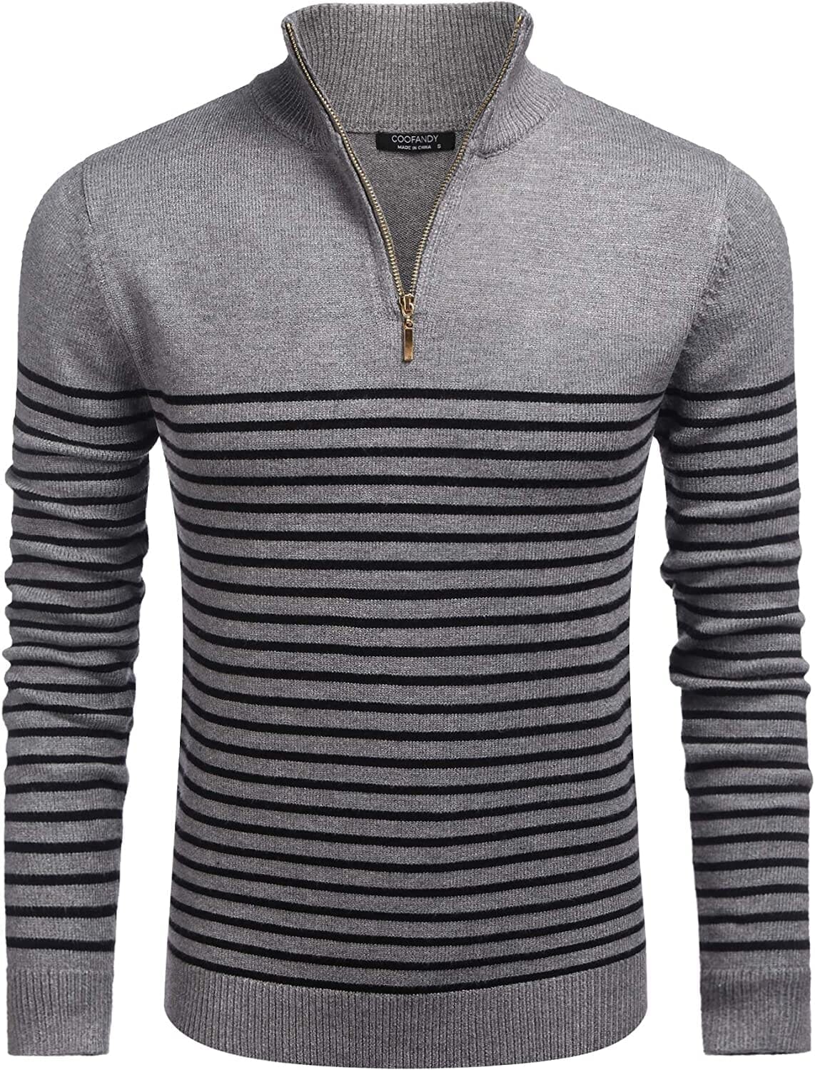 Gestreift Zip Up Mock Neck Pullover Pullover