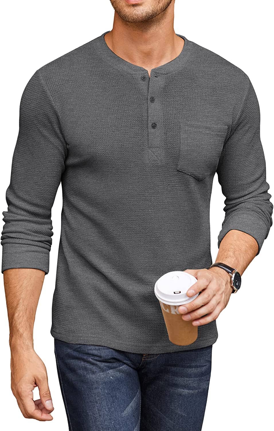 Basic Waffle Pullover Lang Ärmel T-Hemd