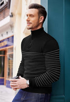 Gestreift Zip Up Mock Neck Pullover Pullover