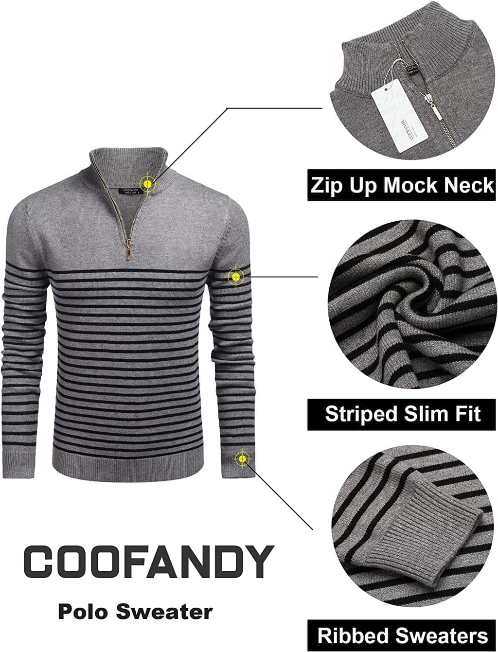 Gestreift Zip Up Mock Neck Pullover Pullover