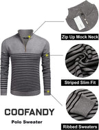 Gestreift Zip Up Mock Neck Pullover Pullover
