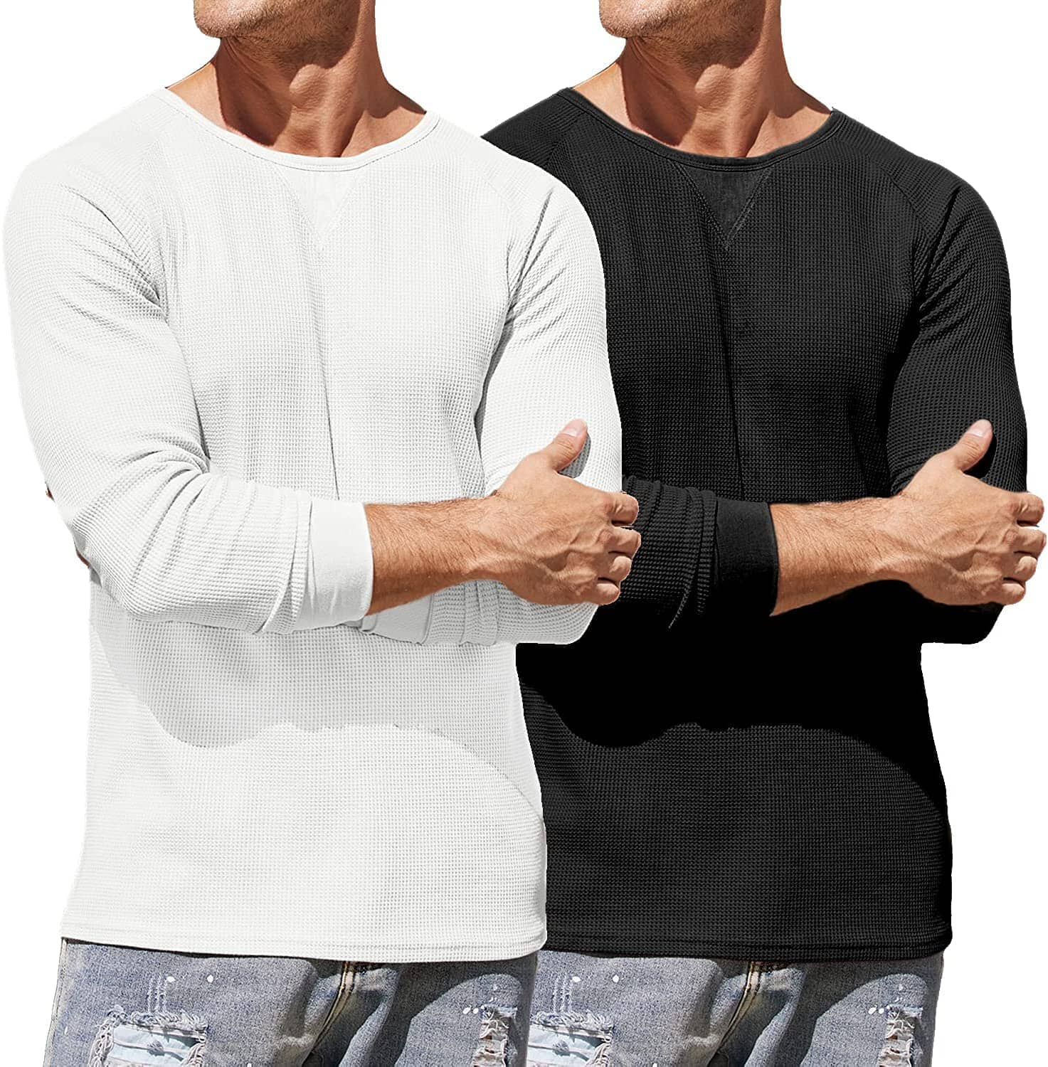 2 Pack Waffle Lang Ärmel Baumwolle T-Hemd