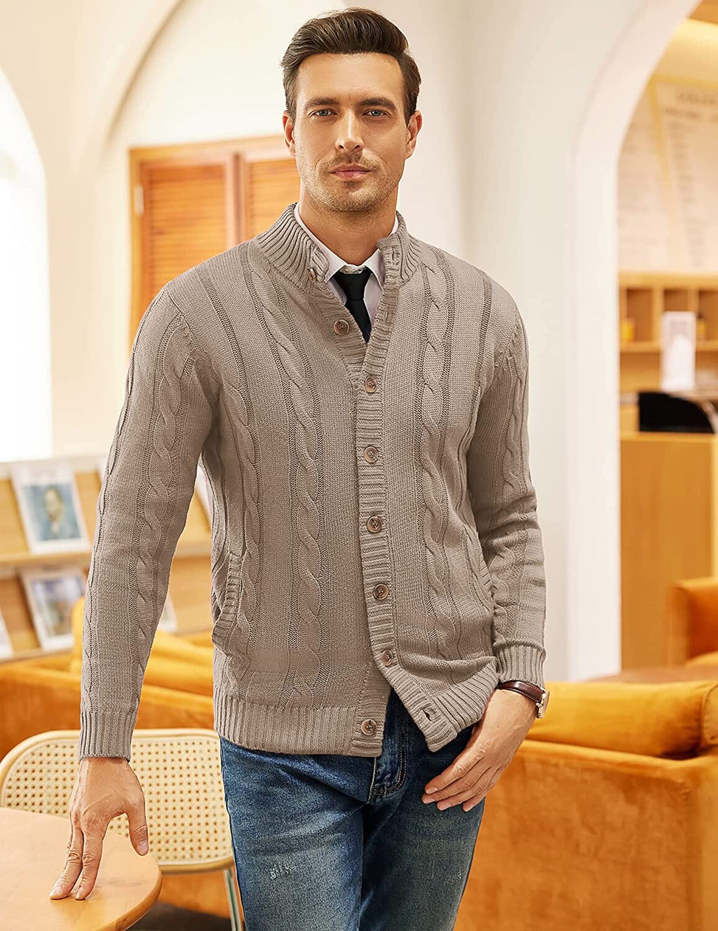 Cardigan Cable Strick Knopf Down Pullover